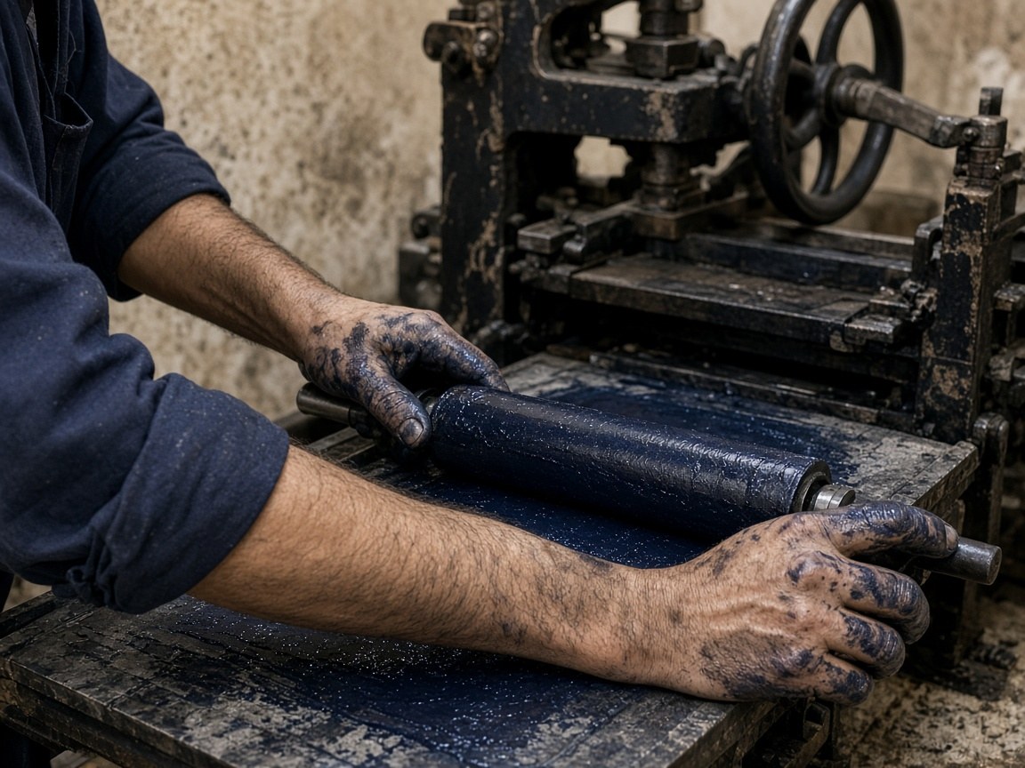 Hands setting Hebrew sorts into a composing stick